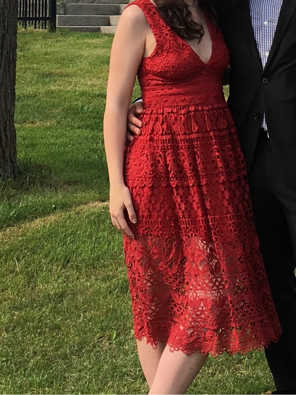 Just Me Red Lace Midi Dress